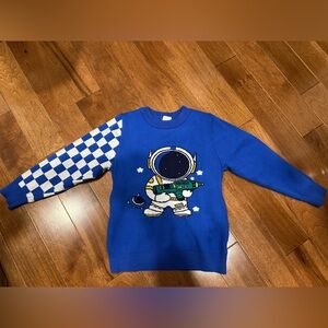 Ty Kids Blue Sweater with Astronaut and Checkered Sleeve